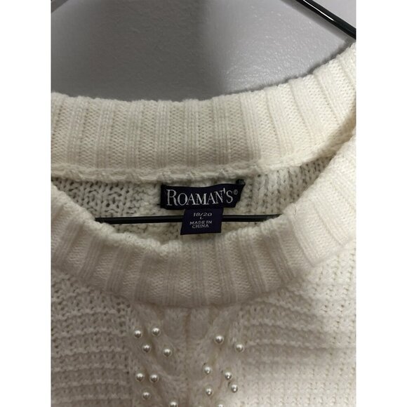 Roamans Womens Chunky Knit Tunic Sweater Crew Neck Swing 18/20 1X Ivory Pearls - Picture 5 of 9